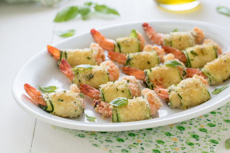 Rouleaux de courgettes et crevettes