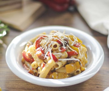 Pâtes aux poivrons et pancetta
