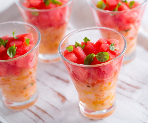 Tartare de crevettes et pastèque