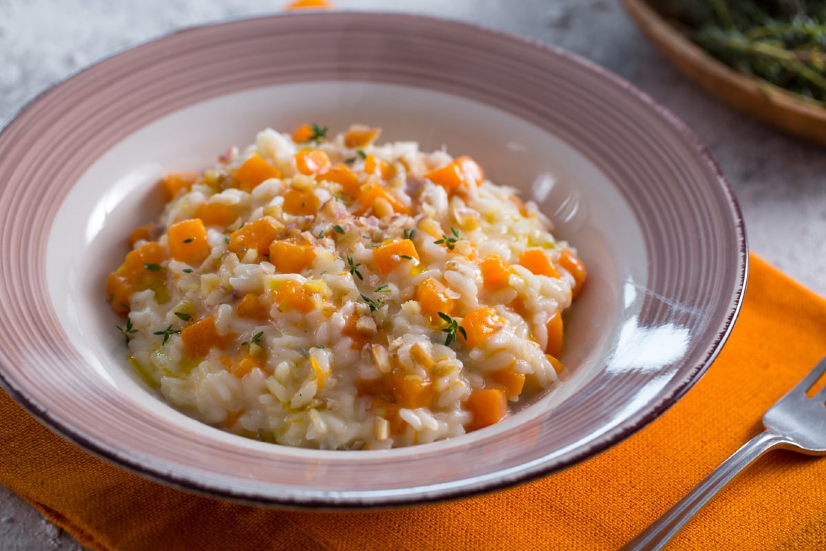 Risotto à la courge, châtaignes et gorgonzola