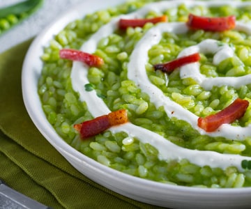 Risotto vert avec speck et cresson