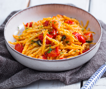 Pâtes aux tomates cerises et crevettes