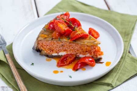 Timbale de riz aux aubergines et tomates