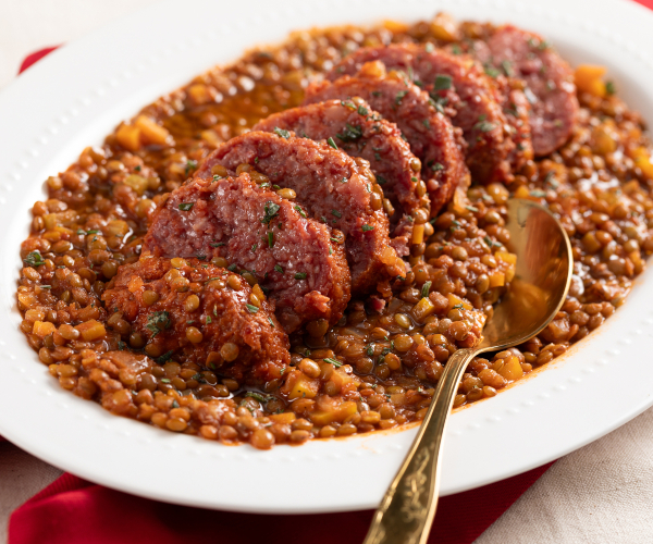Cotechino et lentilles à la sauce