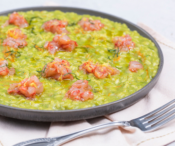 Risotto à la crème de courgettes et crevettes crues