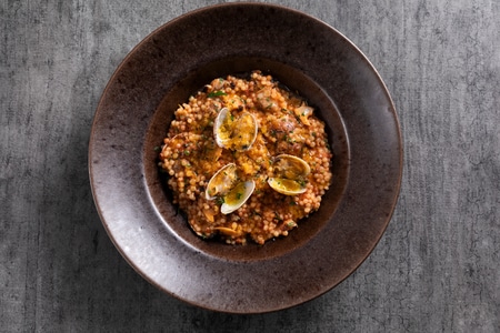 Fregola aux palourdes et poutargue