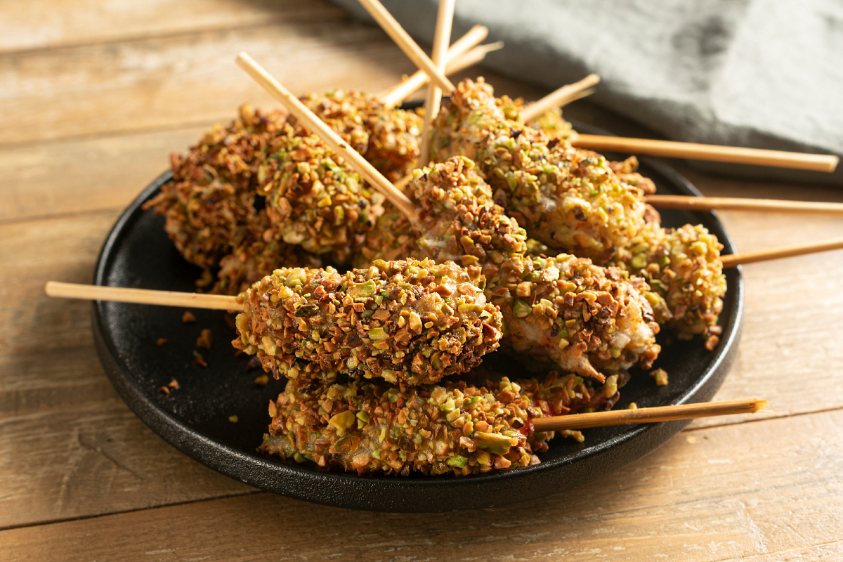 Brochettes de crevettes aux pistaches