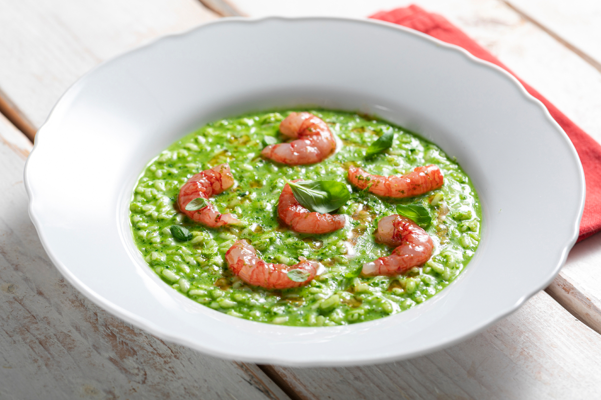 Risotto au pesto et aux crevettes