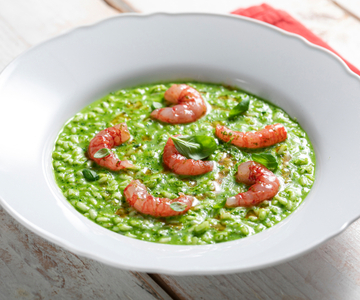 Risotto au pesto et aux crevettes