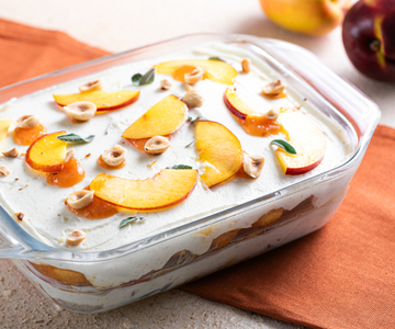 Tiramisu aux pêches sans œufs