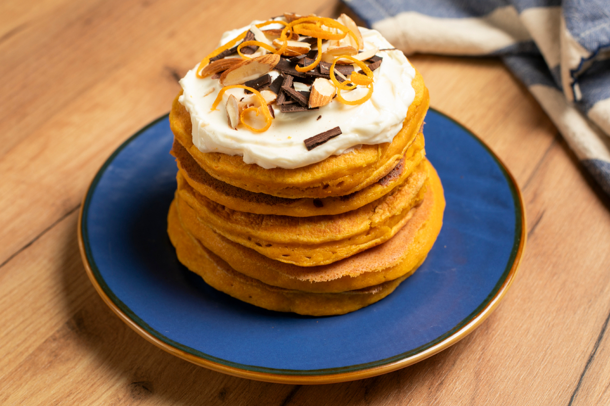 Pancakes moelleux aux carottes et fromage frais à tartiner