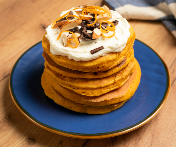 Pancakes moelleux aux carottes et fromage frais à tartiner