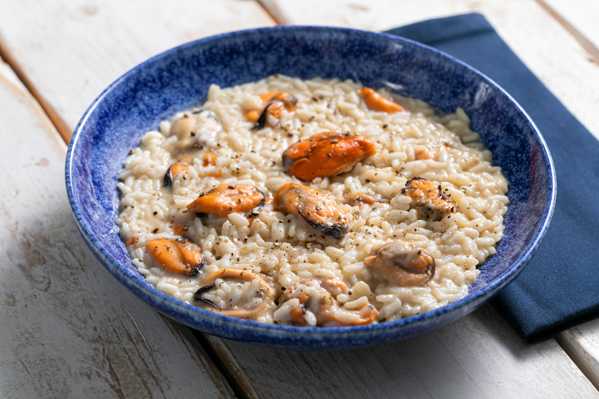 Risotto cacio e pepe aux moules