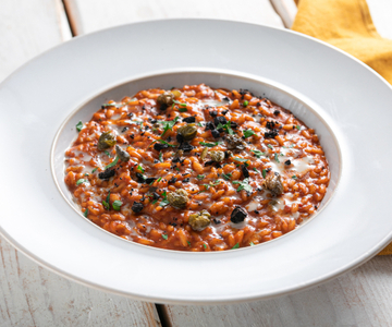 Risotto à la puttanesca aux tomates rôties