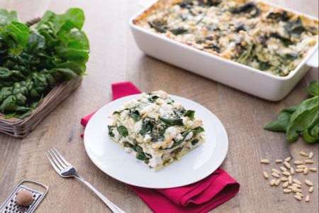 Lasagnes à la crème de pesto, ricotta et épinards