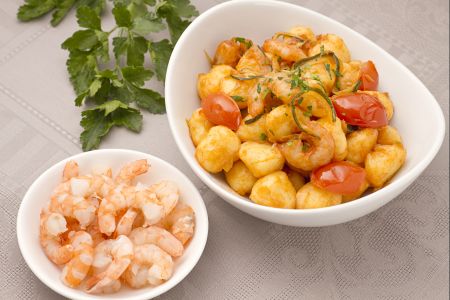 Gnocchi poireau et crevettes
