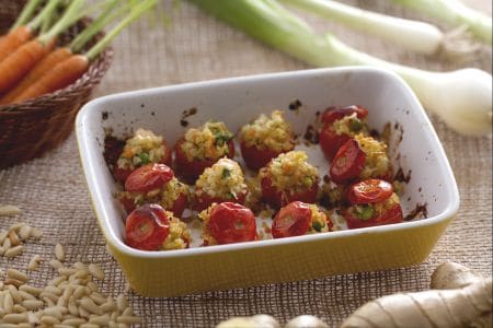 Tomates cerises gratinées farcies de boulgour
