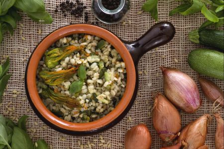 Orzotto aux courgettes et fleurs de courgette