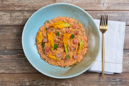 Risotto aux crevettes, courgettes et fleurs de courgette