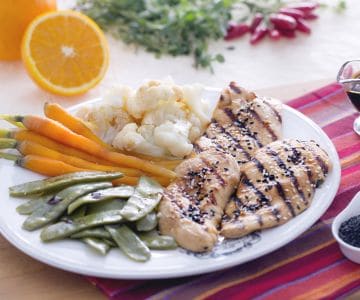 Poulet à la sauce soja avec légumes à la vapeur
