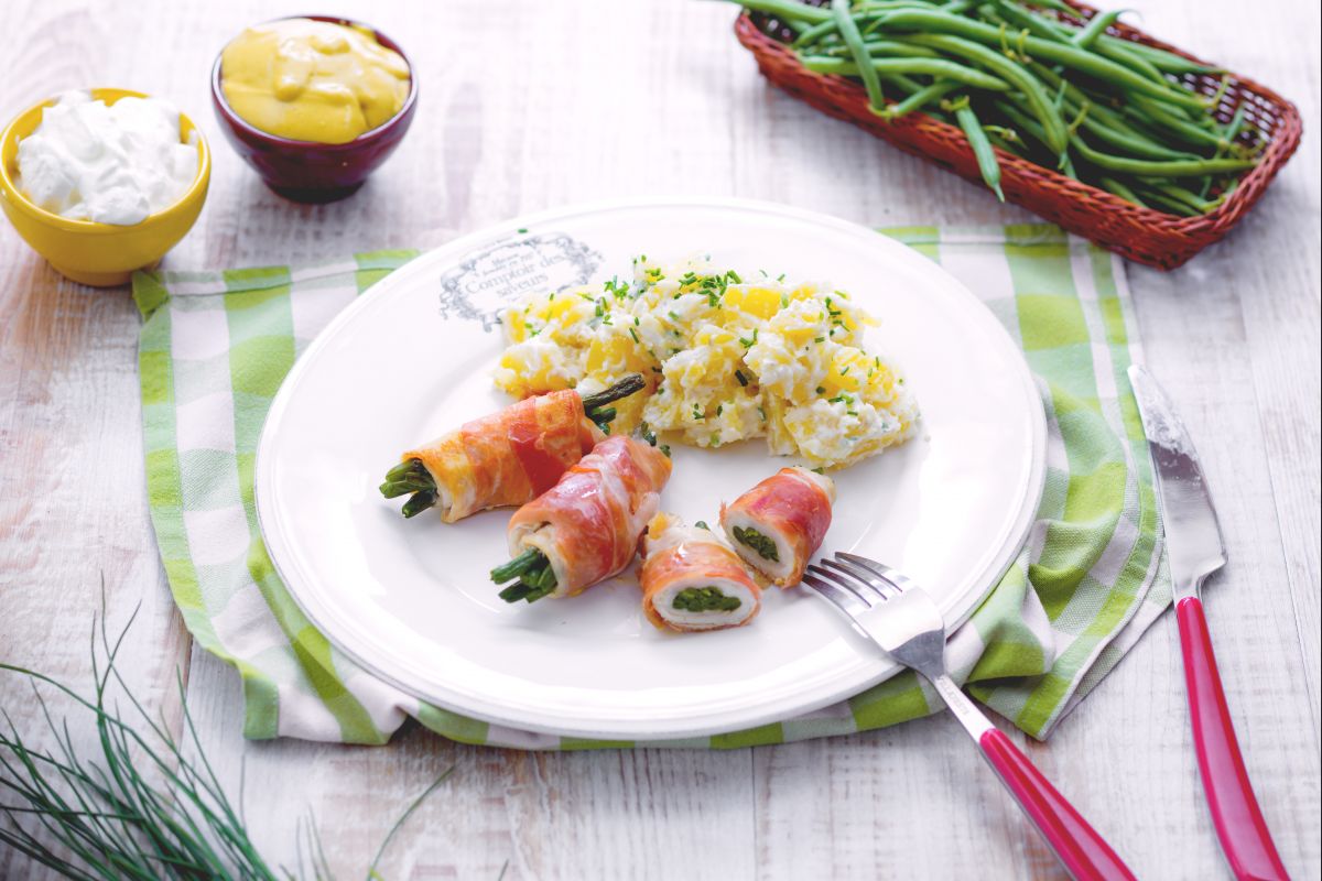 Roulades de poulet et haricots verts