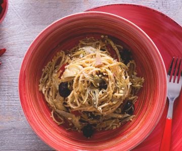 Spaghetti complets aux artichauts et chapelure