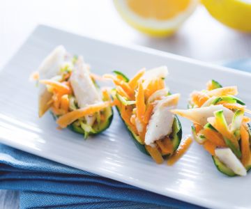 Courgettes farcies avec bar sauvage fumé