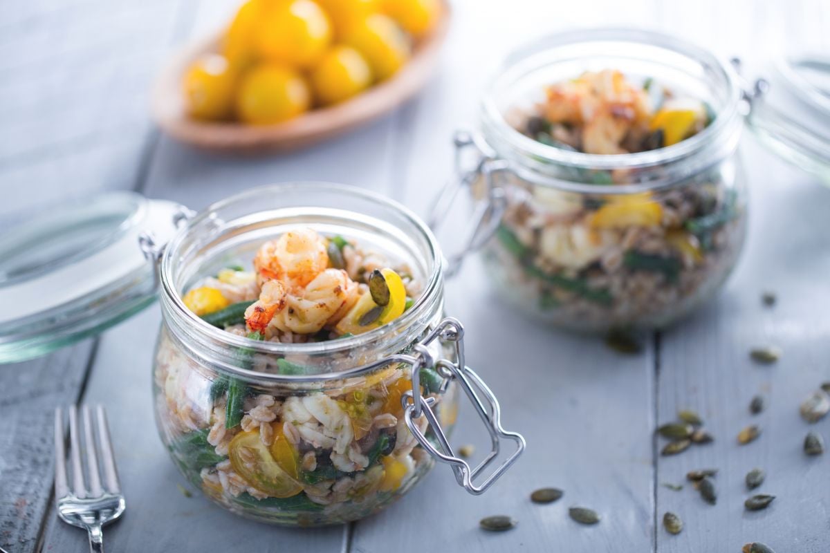 Salade de petit épeautre et crevettes