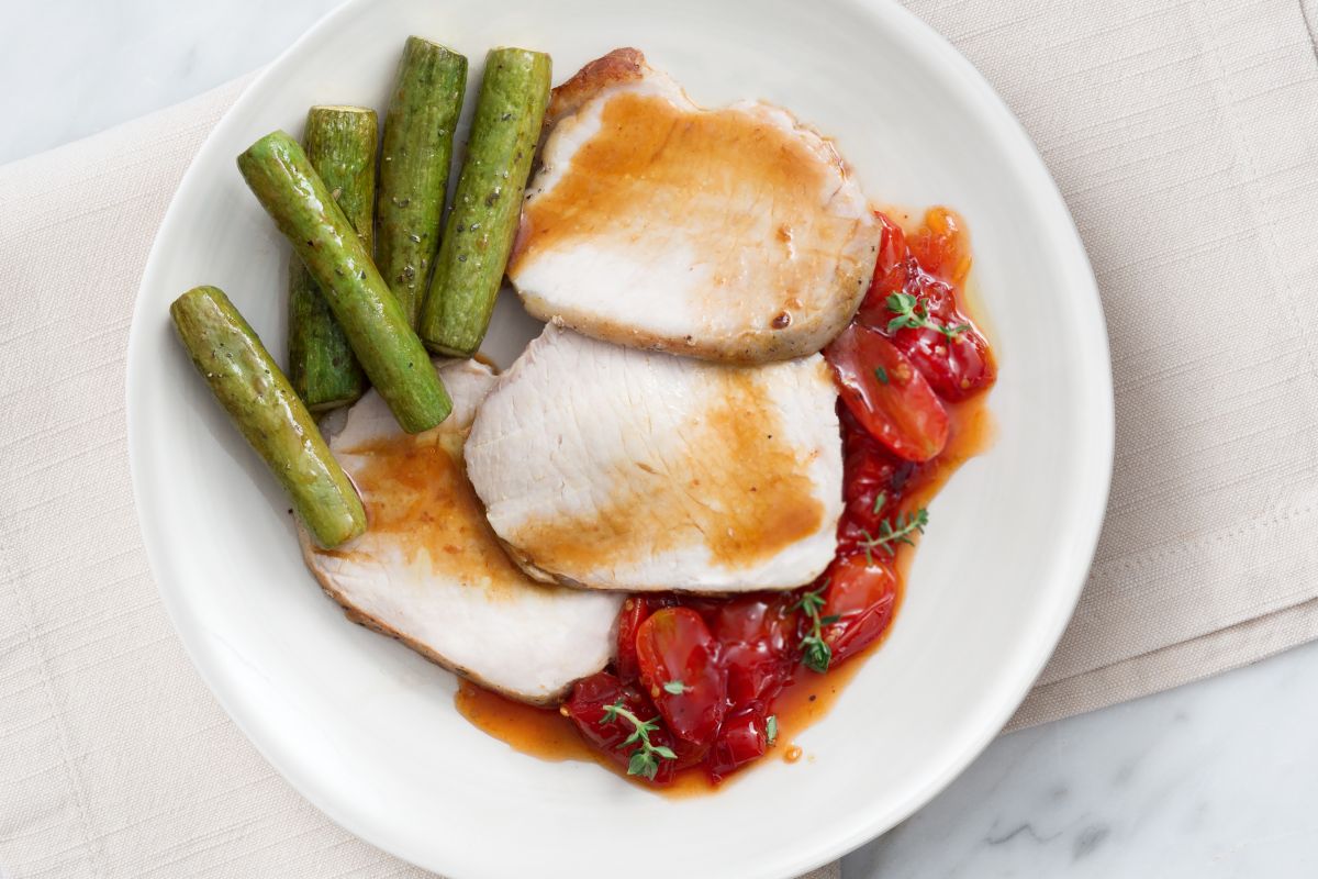 Rôti de porc avec confiture de tomates