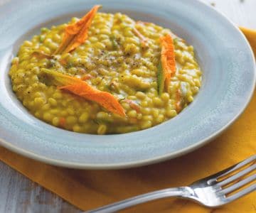 Orzotto à la crème et fleurs de courgette