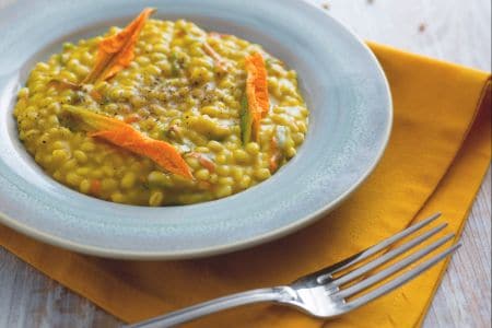 Orzotto à la crème et fleurs de courgette