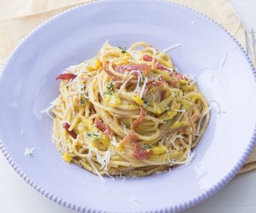 Pâtes à la crème de courgettes jaunes et jambon