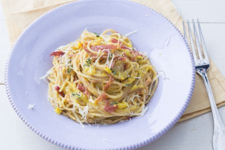 Pâtes à la crème de courgettes jaunes et jambon