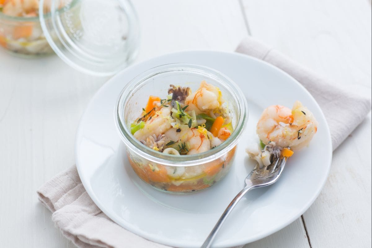 Salade de fruits de mer en cuisson sous vide