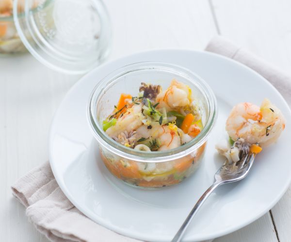 Salade de fruits de mer en cuisson sous vide