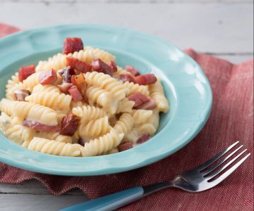 Pâtes aux 4 fromages et speck