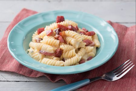 Pâtes aux 4 fromages et speck