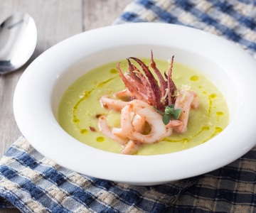 Crème de courgettes trompette et calamars
