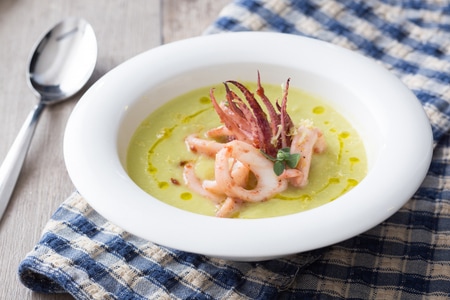 Crème de courgettes trompette et calamars